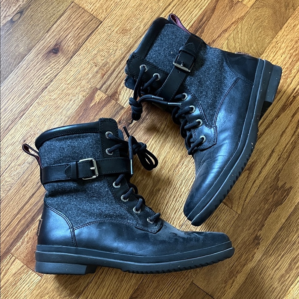 Ugg, black boots, wool detailing, size 7
